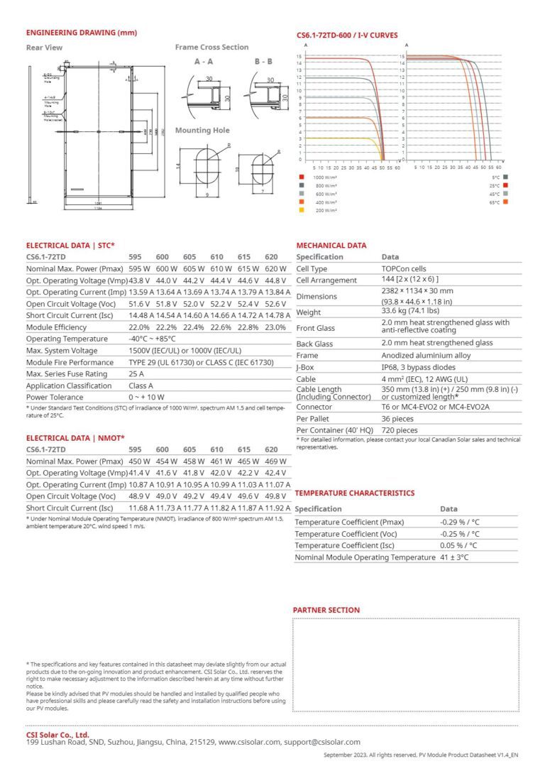 Canadian Solar Panel TOPHiKu6 CS6-72TD 595W~620W N-Type - Uni Solar