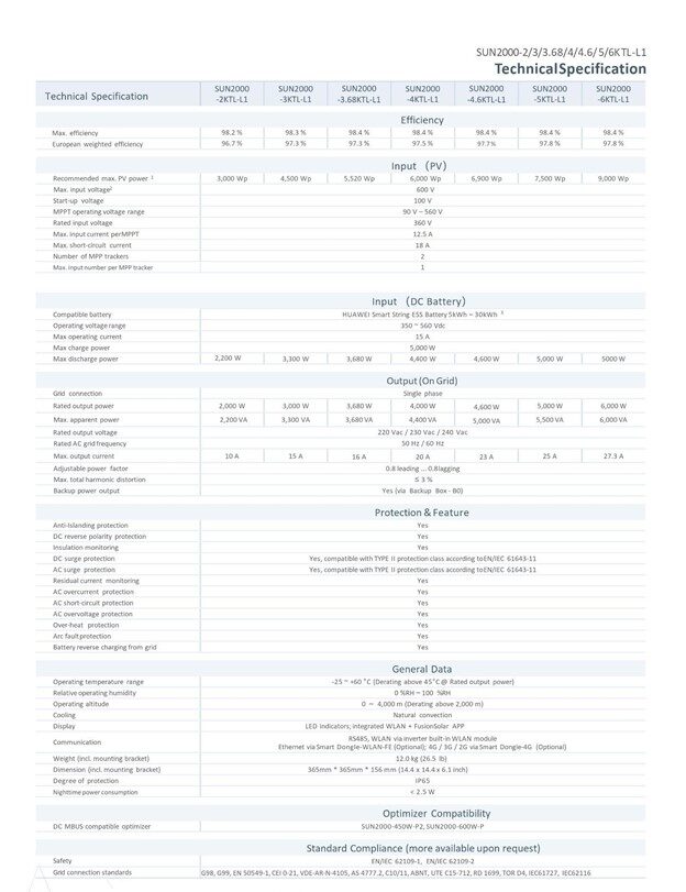 Huawei Hybrid Inverter SUN2000-4.68-5-6KTL-L1