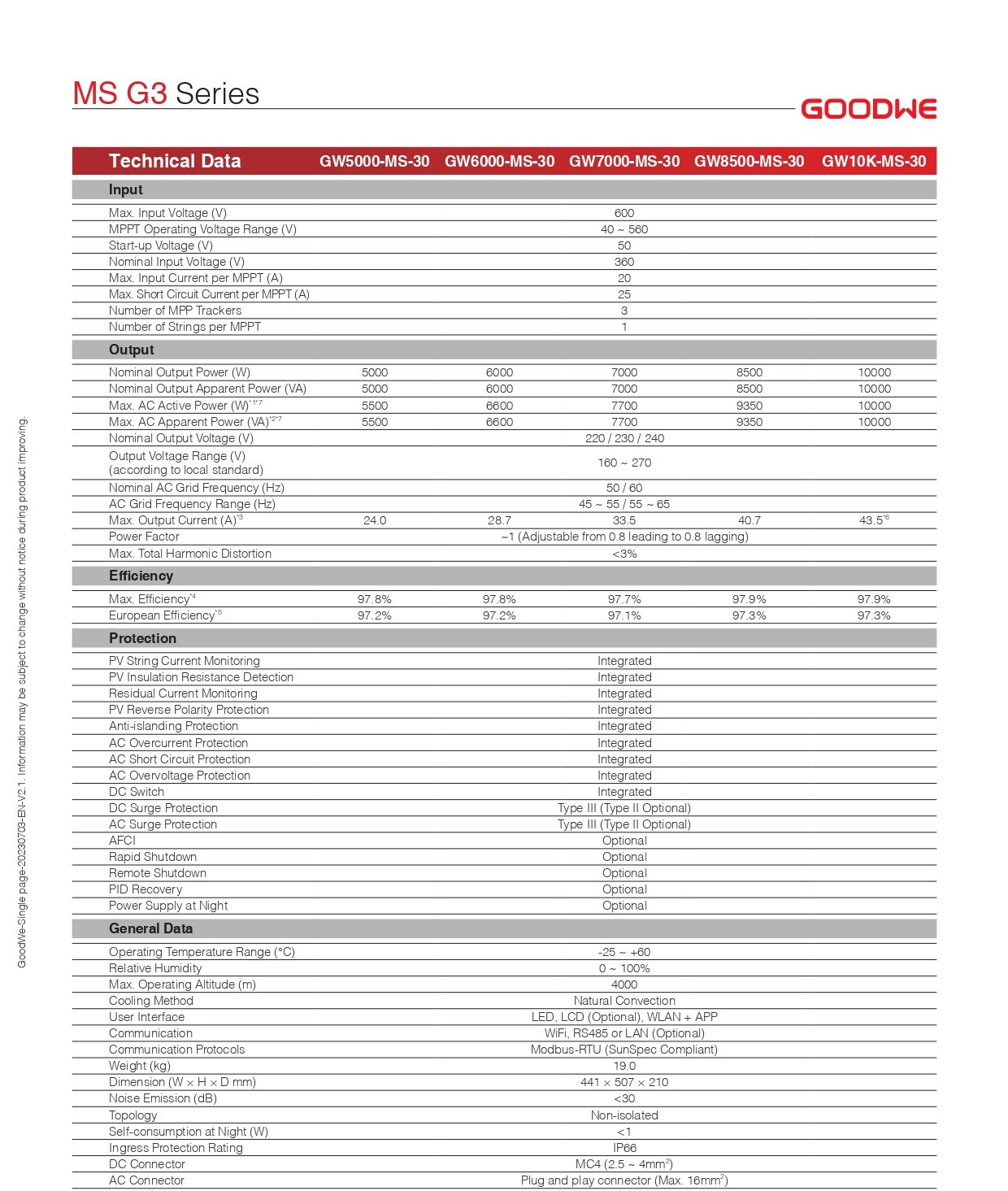 Goodwe on grid inverter MS G3 Series 5-10kW I Single Phase I 3 MPPTs