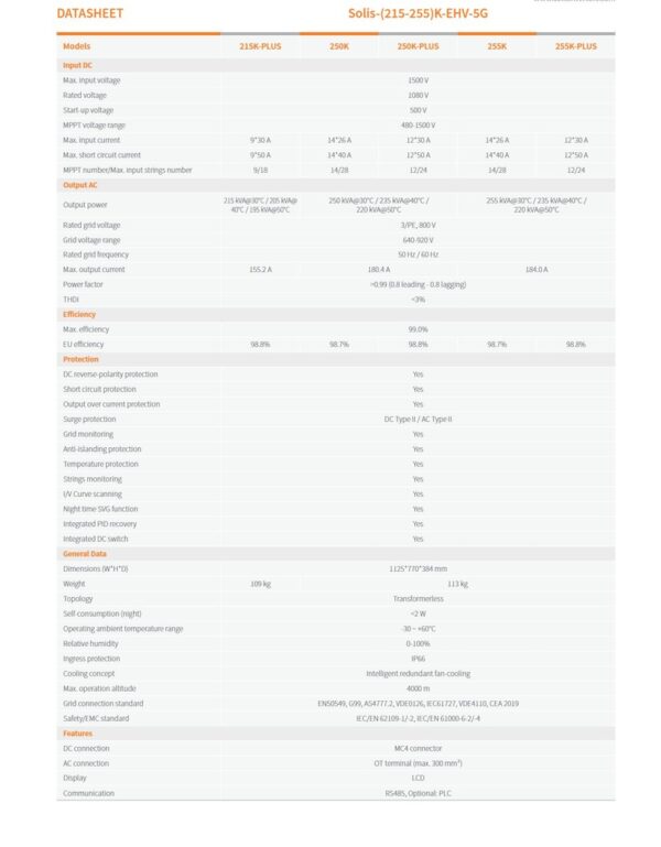 Solis On Grid Inverter-(215-255)K-EHV-5G - Uni Solar